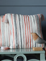 Ivory, Rust and Green Woven Cushion Cover with Tassels (Set of 2)