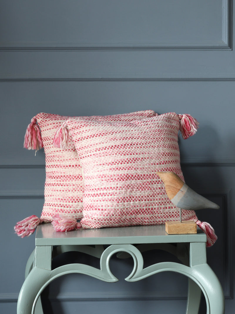 Ivory and Pink Cushion Cover with Tassels (Set of 2)