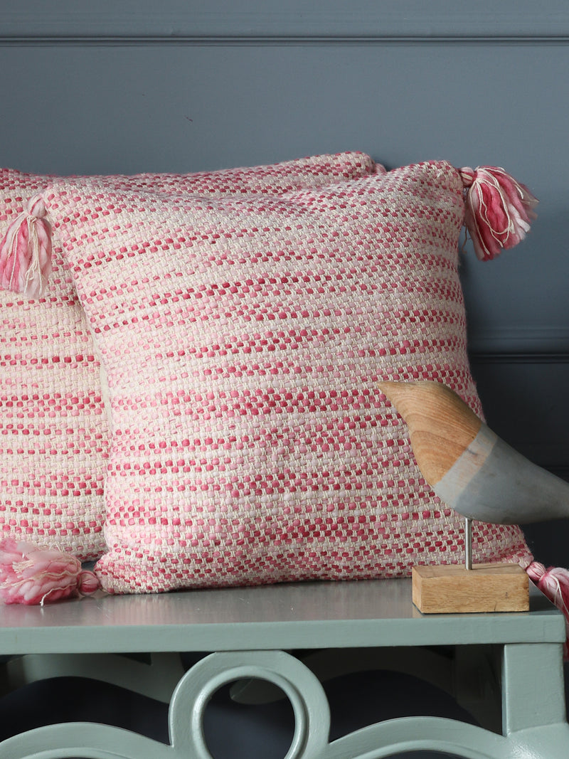 Ivory and Pink Cushion Cover with Tassels (Set of 2)