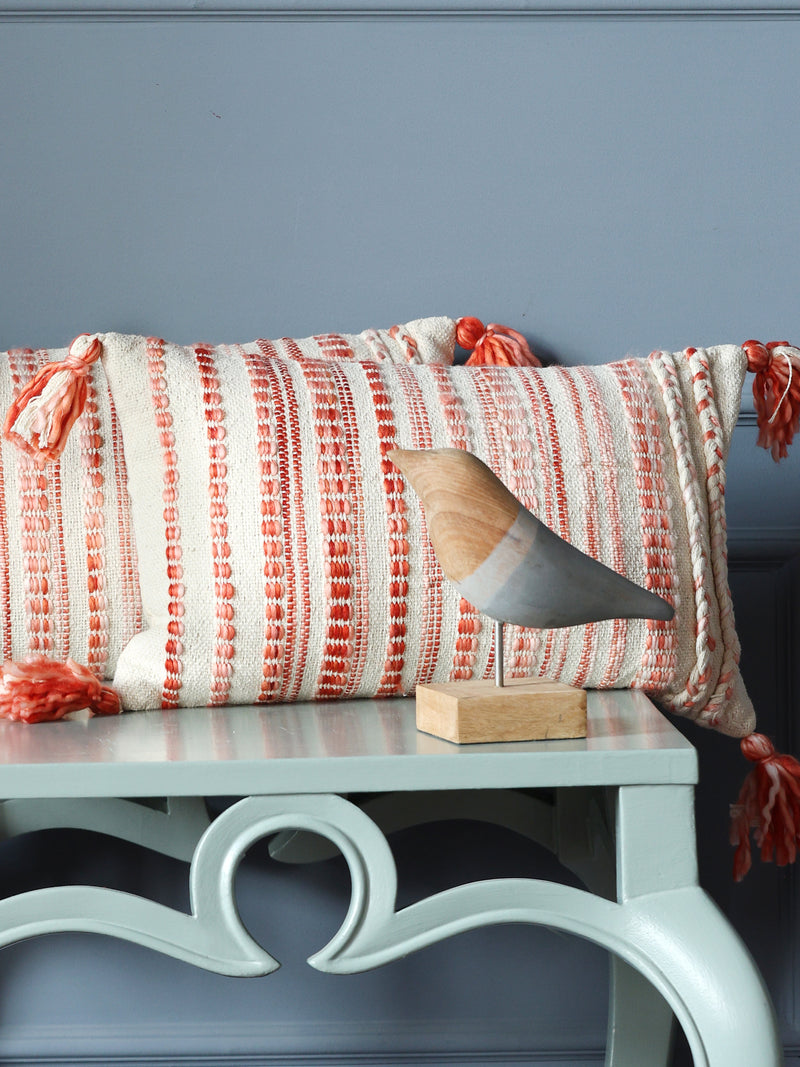 Ivory and Rust Pillow Style Cushion Cover with Tassels (Set of 2)