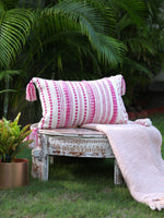 Ivory and Fuschia Pillow Style Cushion Cover with Tassels (Set of 2)