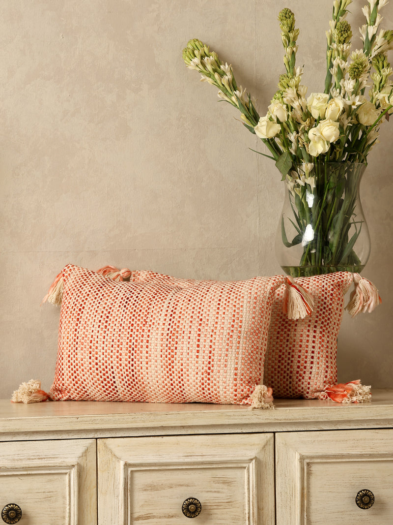 Ivory and Rust Pillow Style Cushion Cover with Tassels (Set of 2)