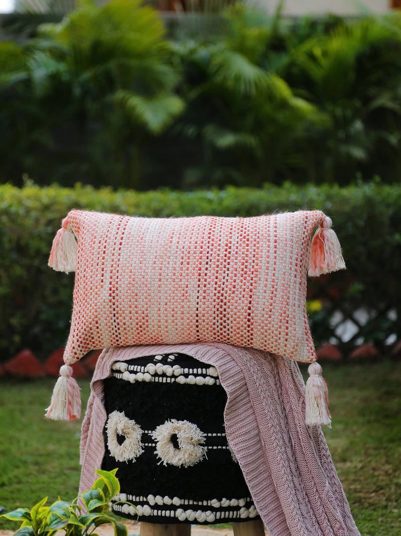 Ivory and Rust Pillow Style Cushion Cover with Tassels (Set of 2)