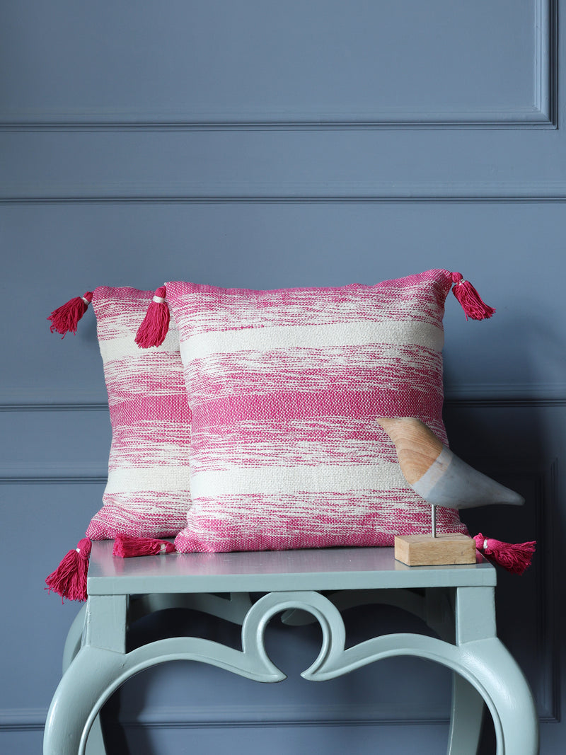 Pink Fuchsia hand woven cushion cover (Set of 2)