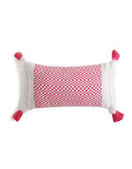 Hand woven cushion cover with tassels  and fringes in pink and white (Set of 2)