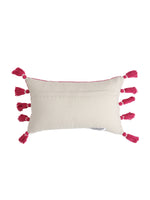 Pink and white hand woven cushion cover with pink tassels (Set of 2)