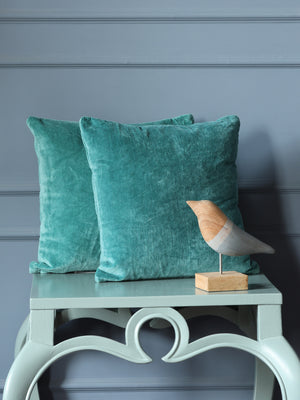 Sea Green Cotton Velvet Cushion Cover (Set of 2)