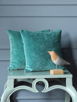 Sea Green Cotton Velvet Cushion Cover (Set of 2)