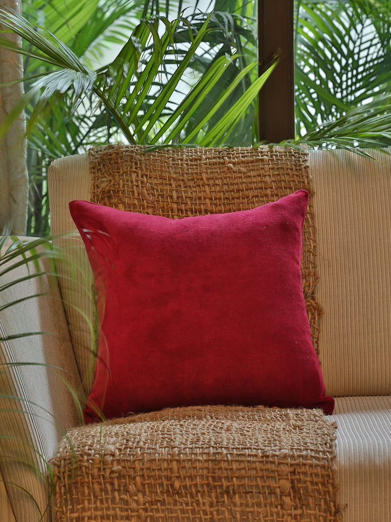 Maroon Cotton Velvet Cushion Cover (Set of 2)