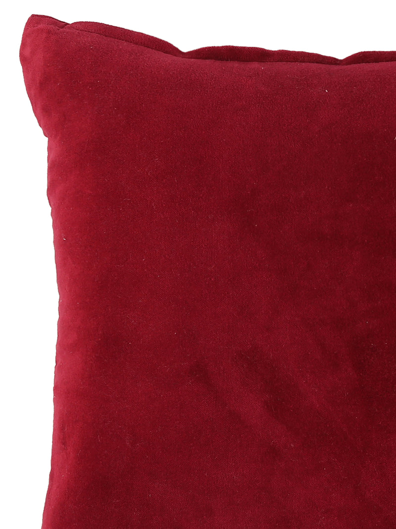 Maroon Cotton Velvet Cushion Cover (Set of 2)