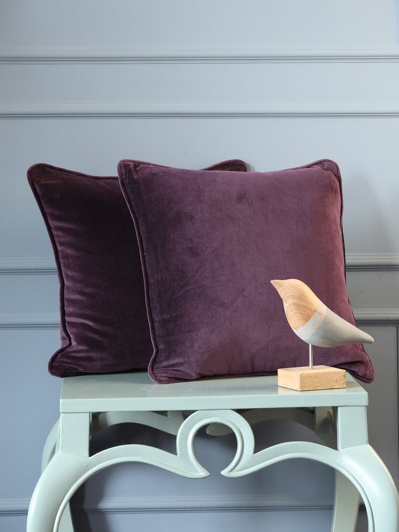 Purple cotton velvet cushion cover (Set of 2)