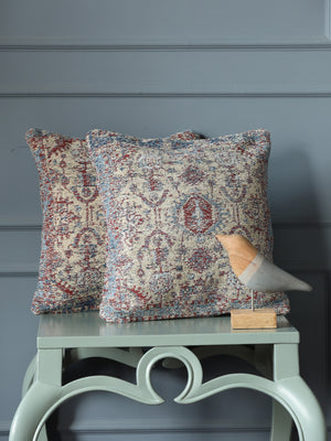 Jacquard Cotton Chenille Cushion cover in Persian motif - Beige & Multicolor (Set of 2)