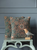 Jacquard Cotton Chenille Cushion cover in Persian motif - Teal (Set of 2)