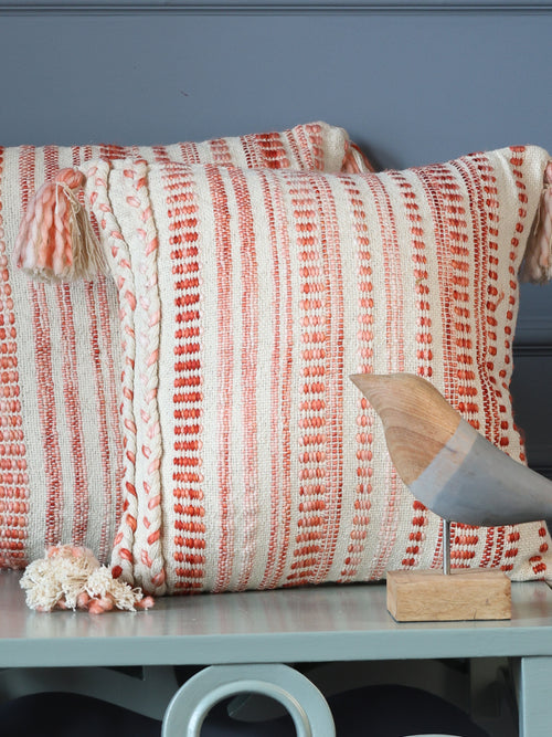 Ivory and Rust Cushion Cover with Tassles (Set of 2)