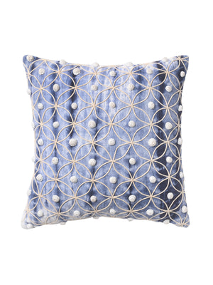 Cotton Duck Shibori Dyed with cord embroidery and crochet work handcrafted cushion cover