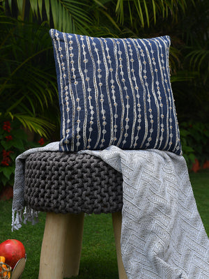 Cotton Duck with cord embroidery and beads handcrafted cushion cover