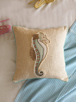 Cotton-Slub patch work with chicken embroidery cushion cover
