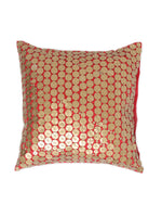 Cushion Cover - Patra Work In Red Faux Silk