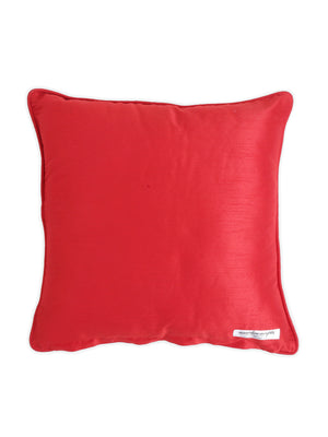 Block printed, hand beaded beautiful red cushion cover in Red faux silk