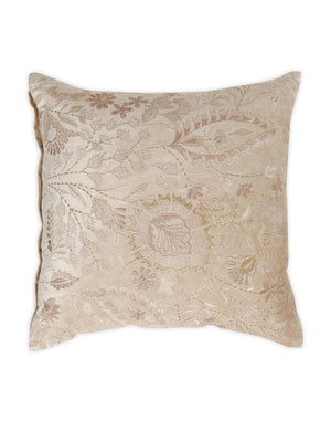 Extensive Embroidery Beautiful Beige tone embroidered cushion cover with hint of gold  in Beige Viscose Velvet