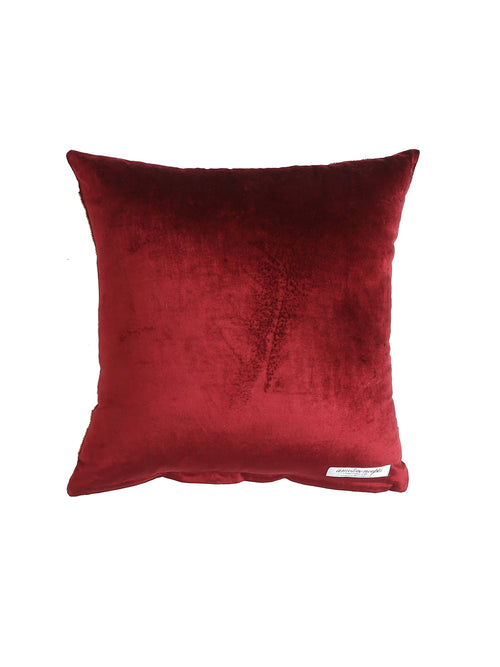 Beautiful burgundy tone hand beaded cushion cover with embroidery in viscose velvet