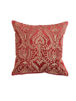 Extensive Zari embroidered cushion cover with hand bead work in Burgundy Viscose Velvet