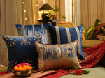 Contemporary style Ombre Blue and Gold tone viscose velvet cushion cover with beautiful embroidery and bead work