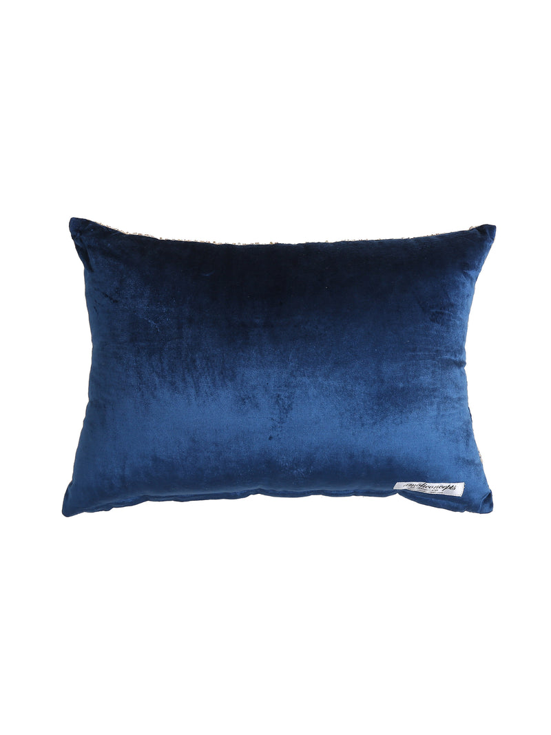 Contemporary style Ombre Blue and Gold tone viscose velvet cushion cover with beautiful embroidery and bead work