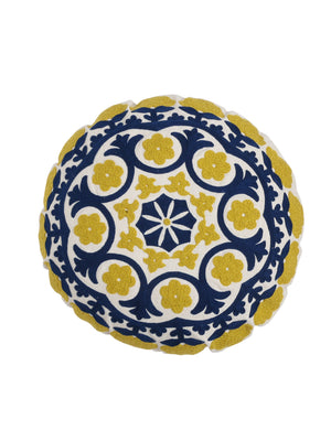 Seat pouf / cushion cover in beautiful mandala embroidery in Blue & Yellow