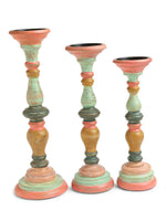 Candle Holder - Multicolor Hand Crafted Wooden In Distress Finish Set of 3