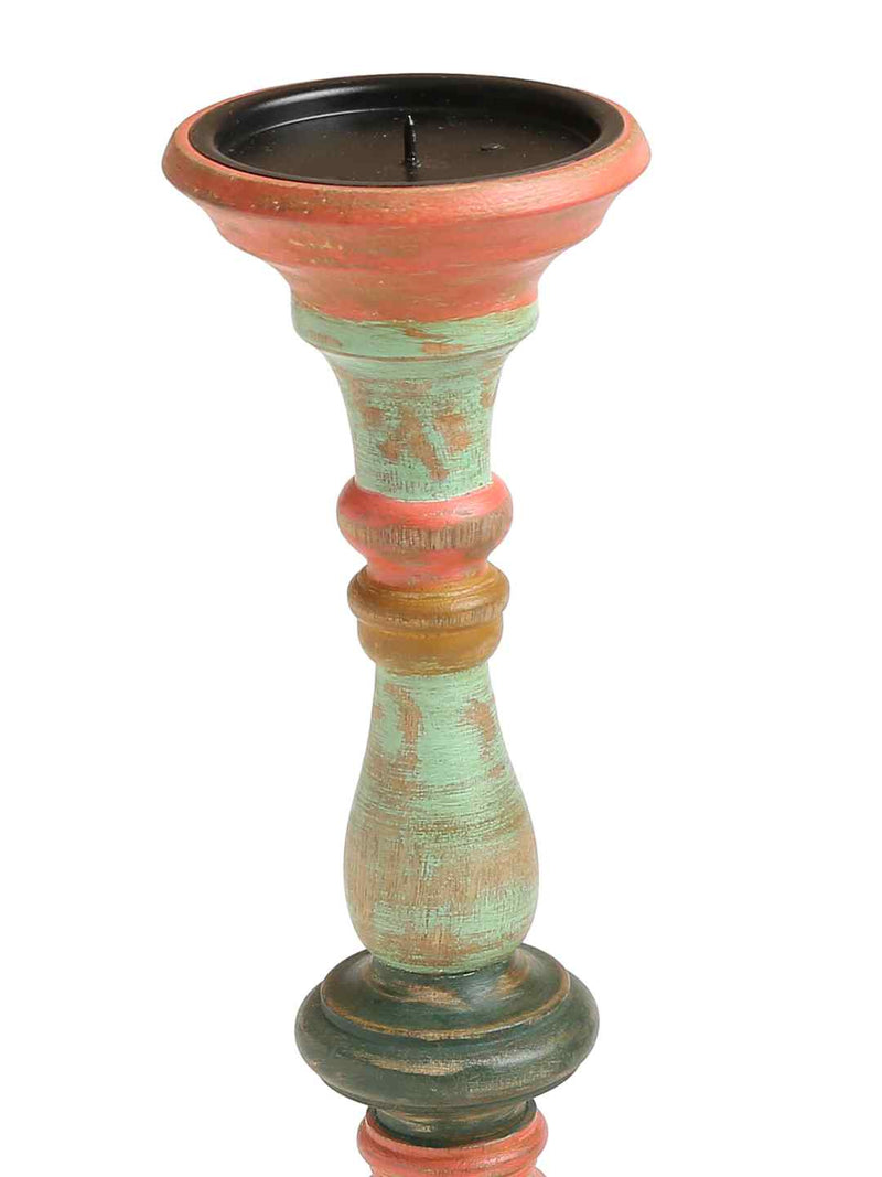 Candle Holder - Multicolor Hand Crafted Wooden In Distress Finish Set of 3