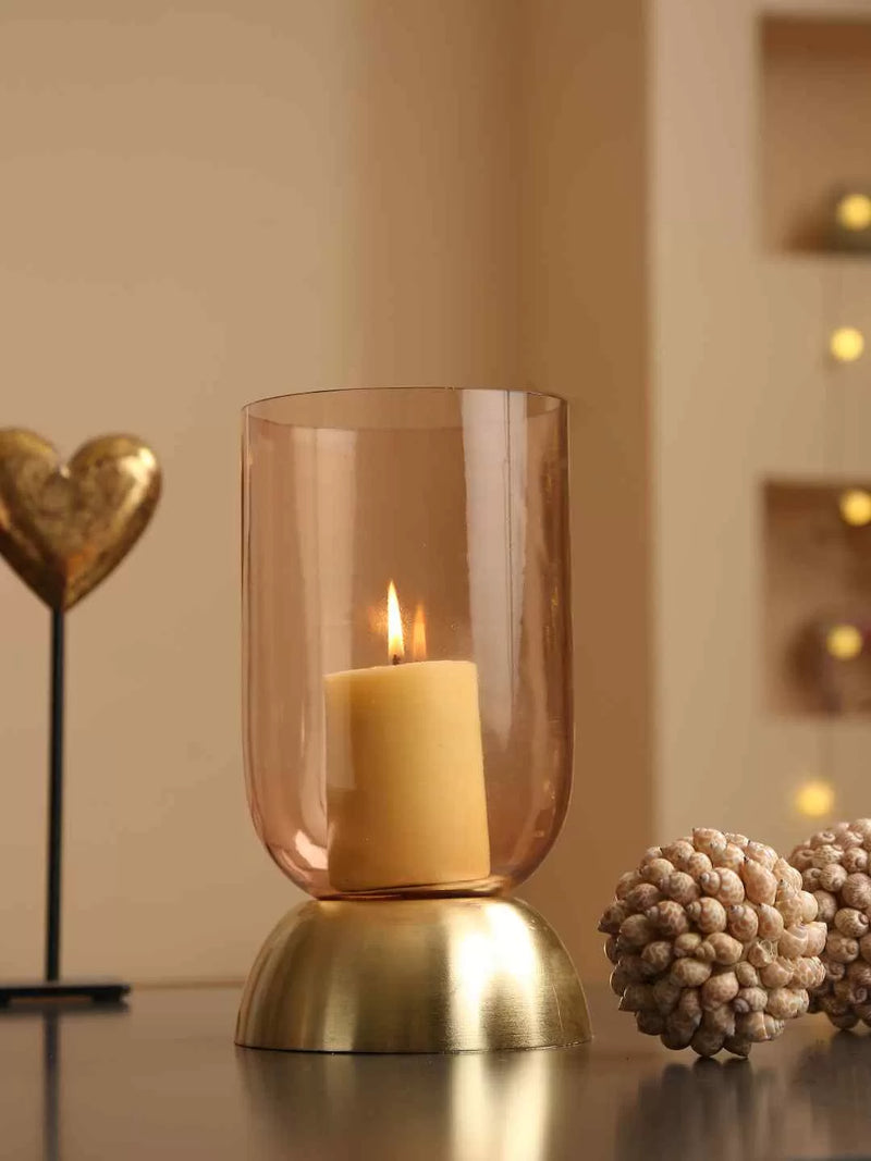 Candle Holder - Peach and Gold Glass Large