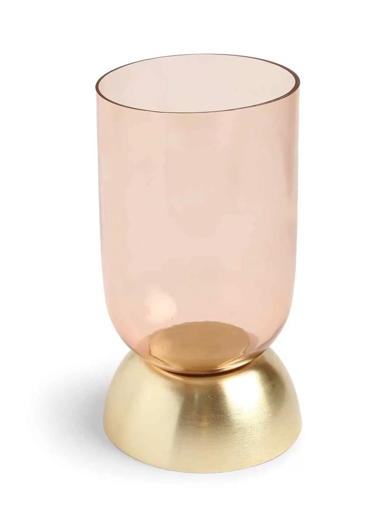 Candle Holder - Peach and Gold Glass Large