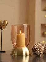 Candle Holder - Peach and Gold Glass Small