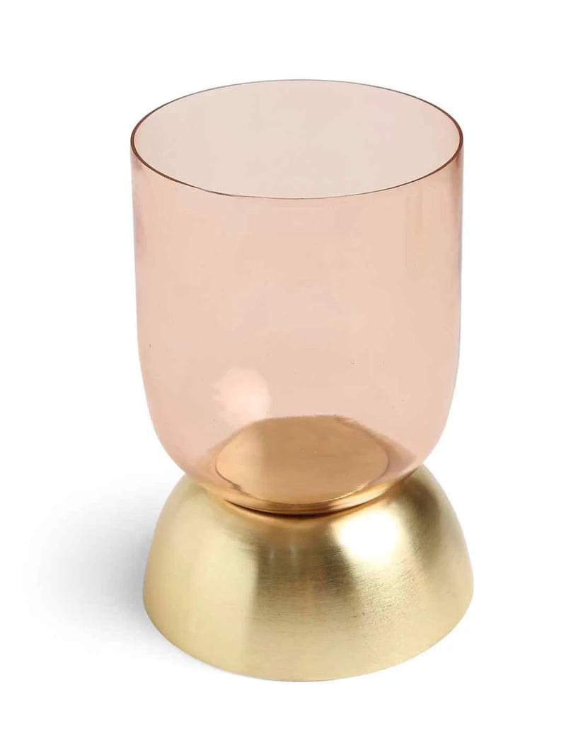 Candle Holder - Peach and Gold Glass Small