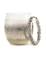 Exclusive Design Glass votive with removable jeweled metal ring in Mercury finish- L