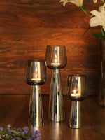 Candle Holder - Smokey Grey Glass Hurricane Set of 3