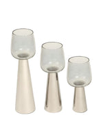 Candle Holder - Smokey Grey Glass Hurricane Set of 3