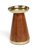 Candle Holder - Wooden Pillar With Brass Top Set of 2