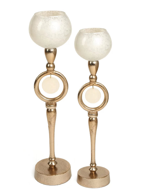 Candle Holders - Ivory & Gold Set of 2
