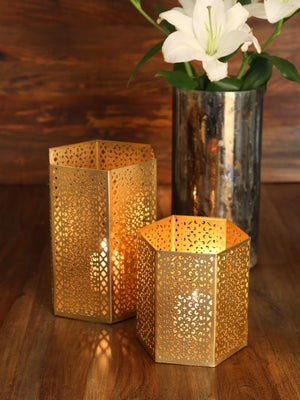 Candle Holders - Antique Gold Finish Set of 2