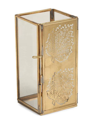 Candle Holders - Antique Gold And Glass Leaf Design Set of 2