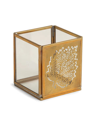 Candle Holders - Antique Gold And Glass Leaf Design Set of 2