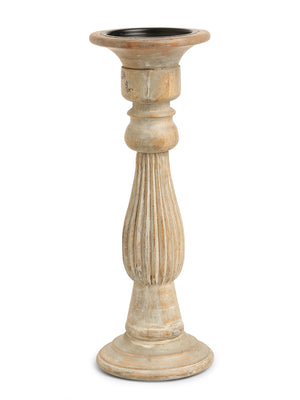 Wooden carved pillar candle holders set of 3