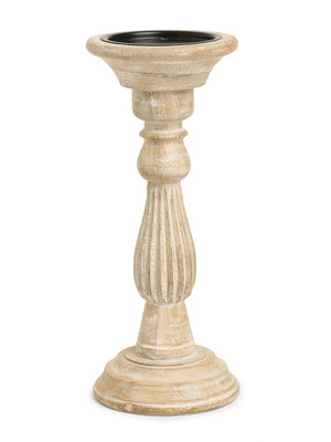 Wooden carved pillar candle holders set of 3
