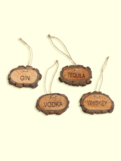 Wooden Drink tags for Gin, Vodka, Tequila and Whiskey set of 4