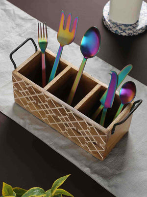 Cutlery Stand - White And Natural Distress Finish