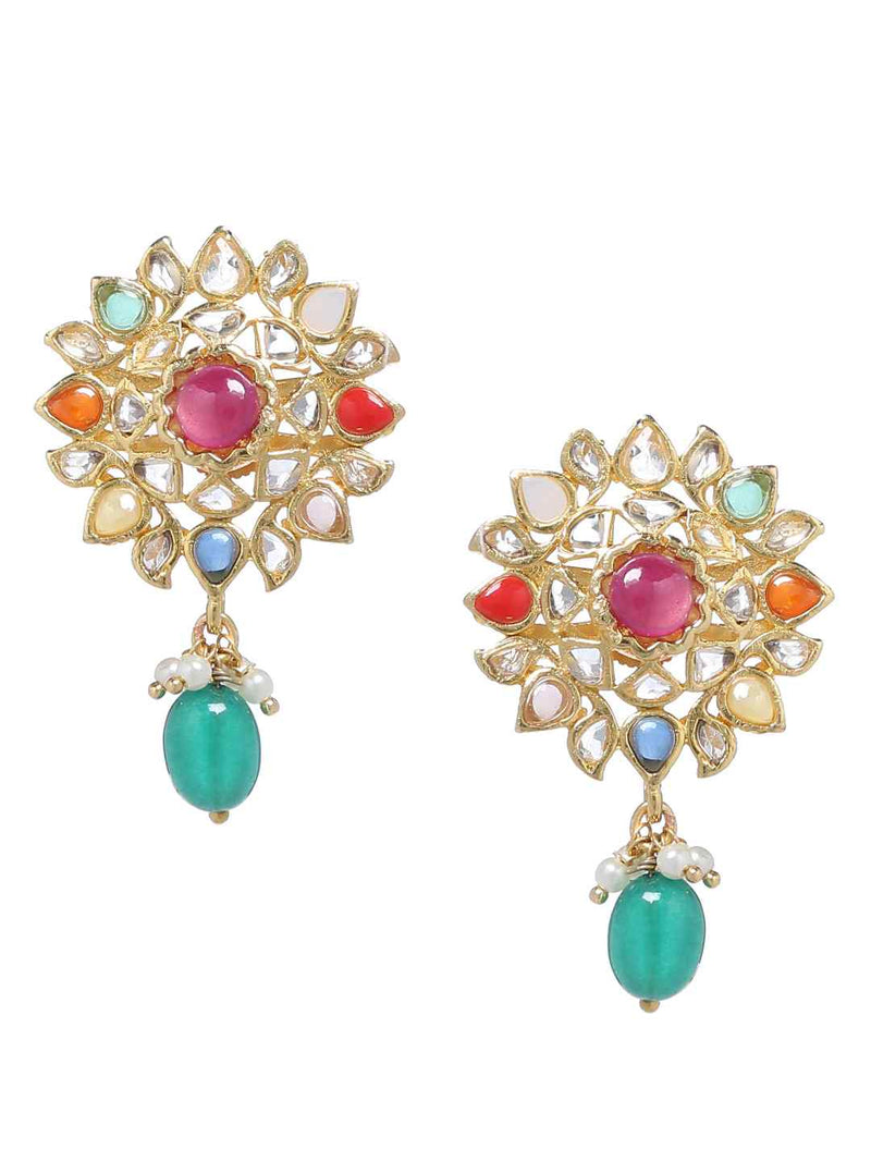 Kundan Earrings With Green Beads