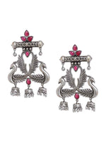 Earrings - Silver Tone With Pink Stones