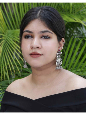 Earrings - Silver Tone With Pink Stones